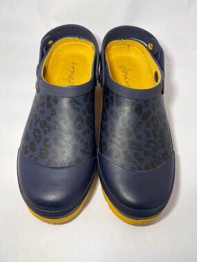 Joules Womens Printed Welly Clog with Backstrap Navy Leopard Size 6 yellow sole